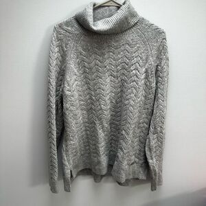 Michael Kors Gray Cable Knit Turtleneck Sweater, Size Large